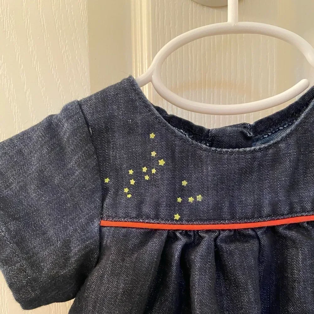 Orchestra Baby Girls Dress Denim Embroidered Trees Flowers Size 9 Months